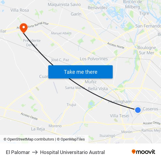 El Palomar to Hospital Universitario Austral map