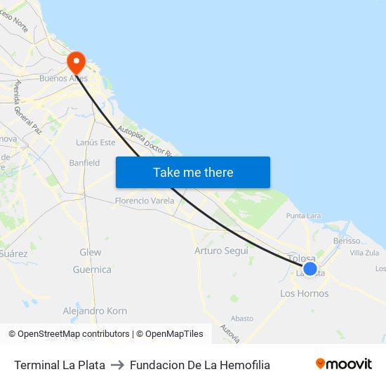 Terminal La Plata to Fundacion De La Hemofilia map