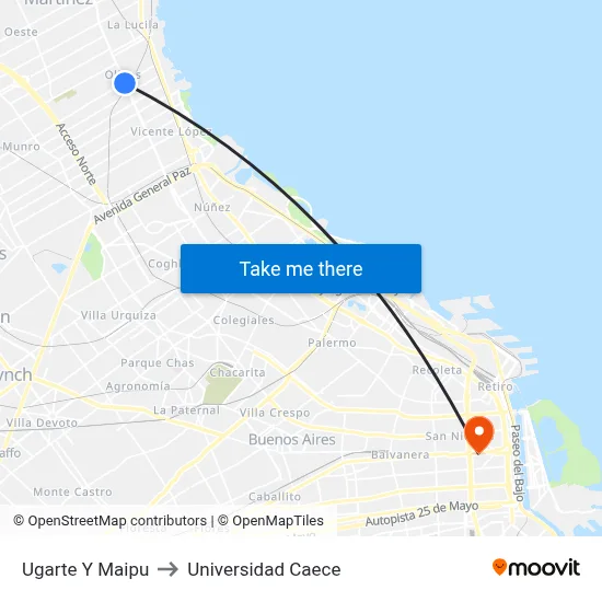 Ugarte Y Maipu to Universidad Caece map