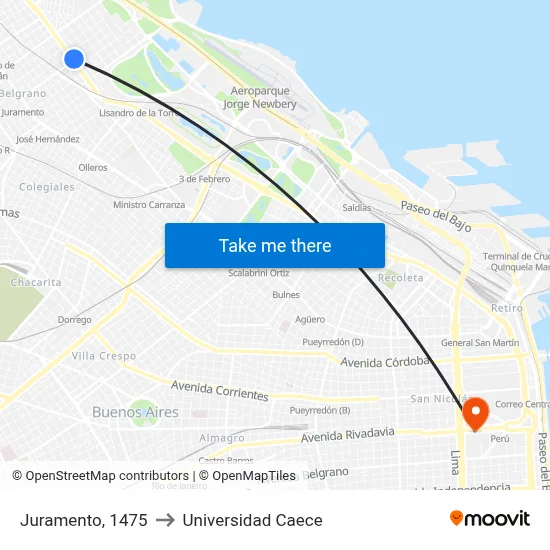 Juramento, 1475 to Universidad Caece map