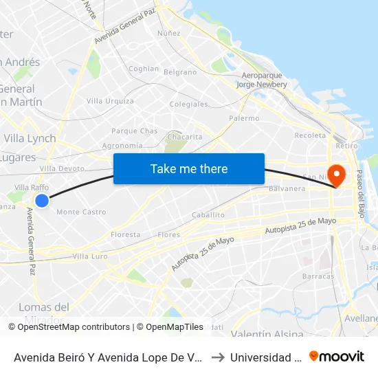 Avenida Beiró Y Avenida Lope De Vega (85 - 146) to Universidad Caece map
