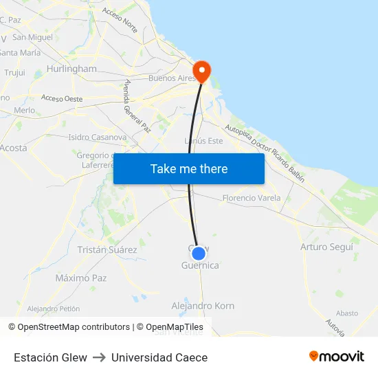 Estación Glew to Universidad Caece map