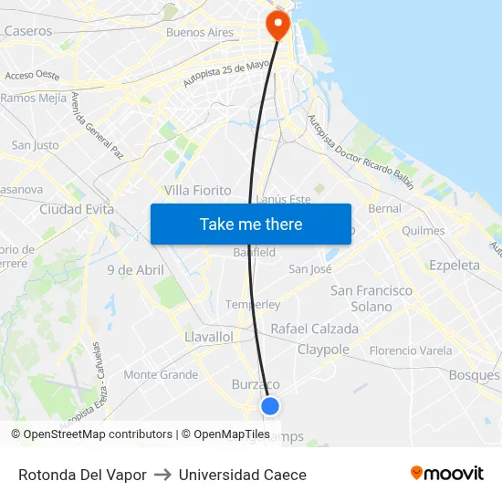 Rotonda Del Vapor to Universidad Caece map