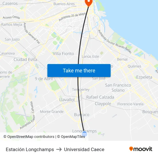 Estación Longchamps to Universidad Caece map