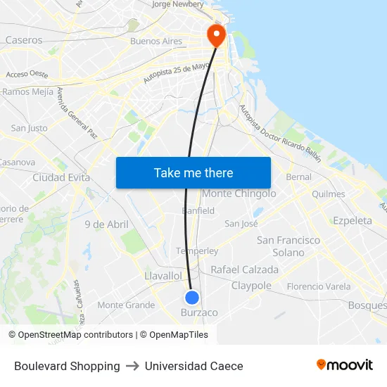 Boulevard Shopping to Universidad Caece map