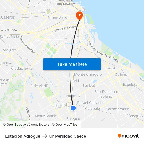 Estación Adrogué to Universidad Caece map