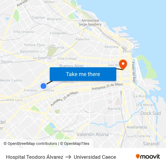 Hospital Teodoro Álvarez to Universidad Caece map
