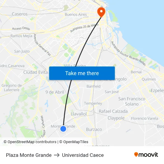 Plaza Monte Grande to Universidad Caece map
