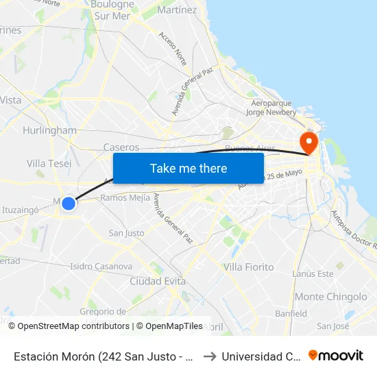 Estación Morón (242 San Justo - Marconi) to Universidad Caece map