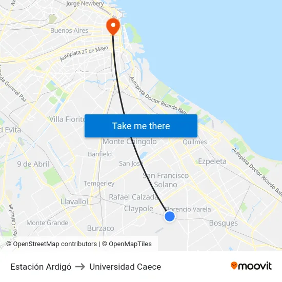 Estación Ardigó to Universidad Caece map