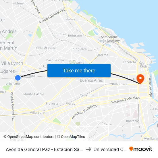 Avenida General Paz - Estación Saenz Peña to Universidad Caece map