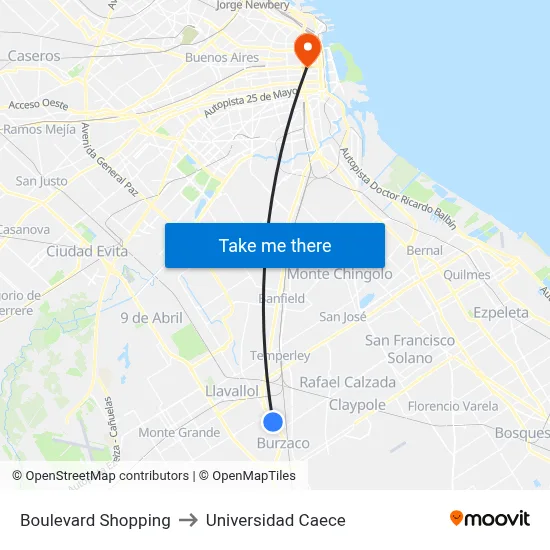 Boulevard Shopping to Universidad Caece map