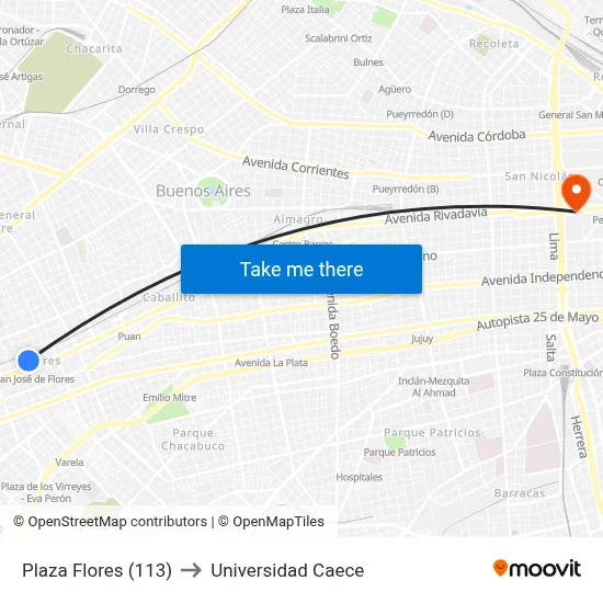 Plaza Flores (113) to Universidad Caece map