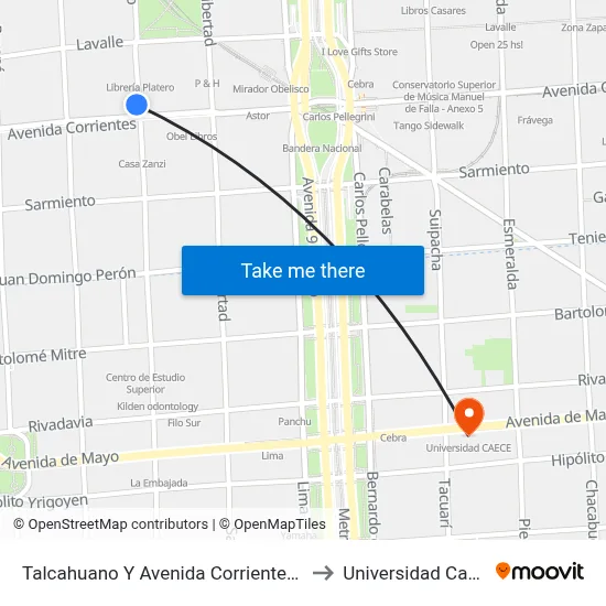 Talcahuano Y Avenida Corrientes (8) to Universidad Caece map