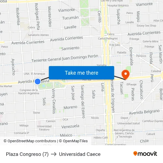 Plaza Congreso (7) to Universidad Caece map