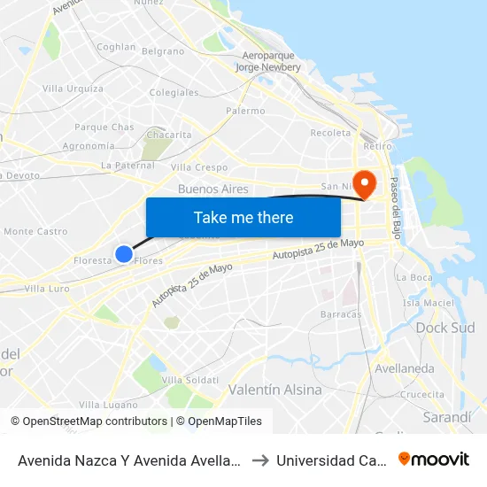 Avenida Nazca Y Avenida Avellaneda to Universidad Caece map