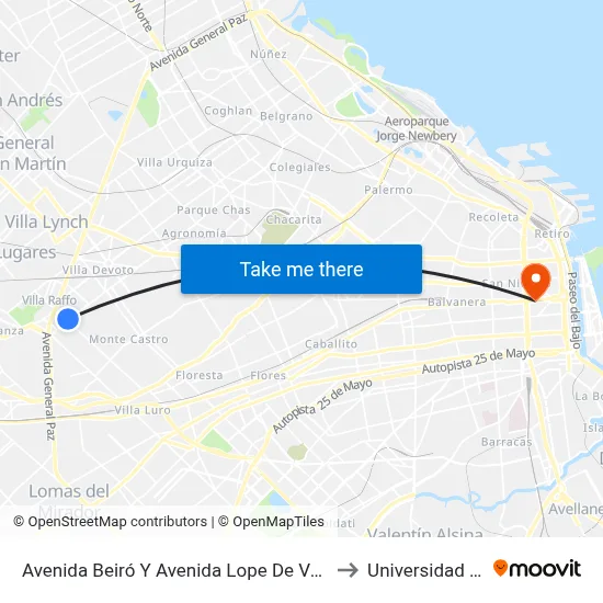 Avenida Beiró Y Avenida Lope De Vega (80 - 146) to Universidad Caece map