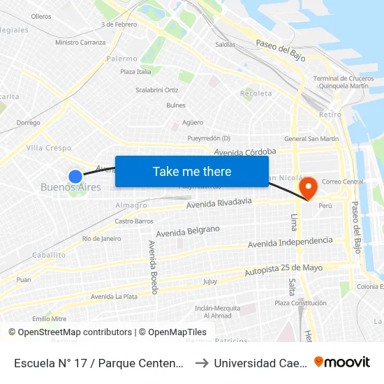 Escuela N° 17 / Parque Centenario to Universidad Caece map