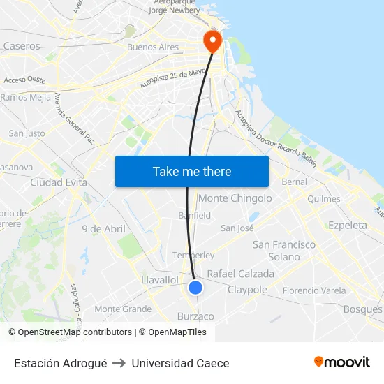 Estación Adrogué to Universidad Caece map