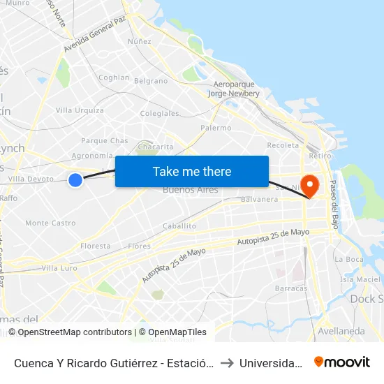 Cuenca Y Ricardo Gutiérrez - Estación Villa Del Parque to Universidad Caece map