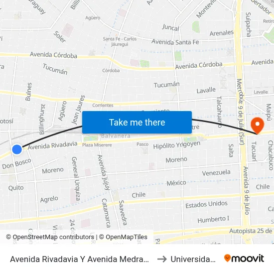 Avenida Rivadavia Y Avenida Medrano (88 - 103 - 105) to Universidad Caece map