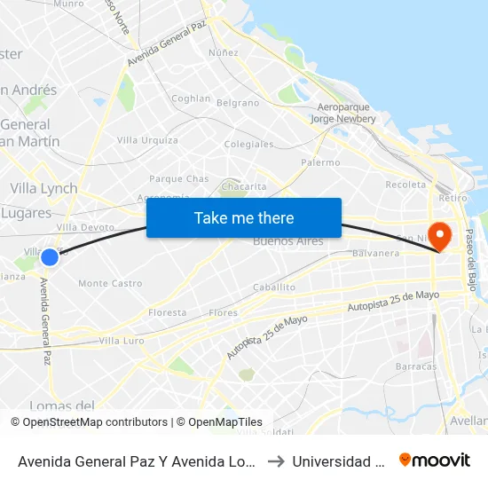 Avenida General Paz Y Avenida Lope De Vega to Universidad Caece map