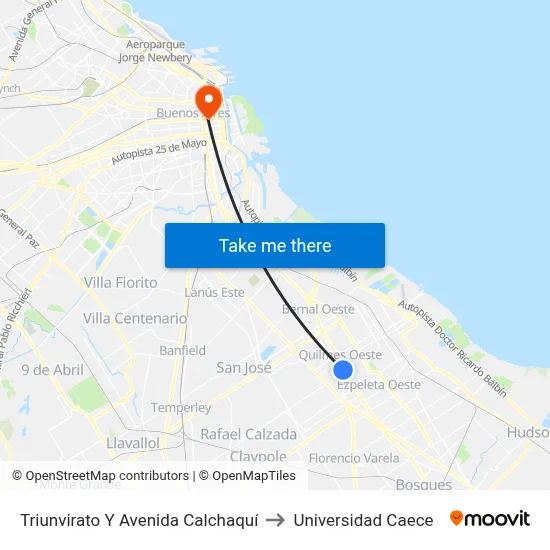 Triunvirato Y Avenida Calchaquí to Universidad Caece map