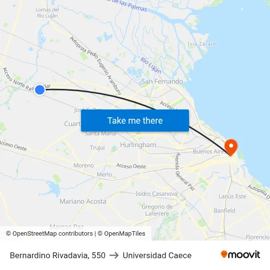 Bernardino Rivadavia, 550 to Universidad Caece map