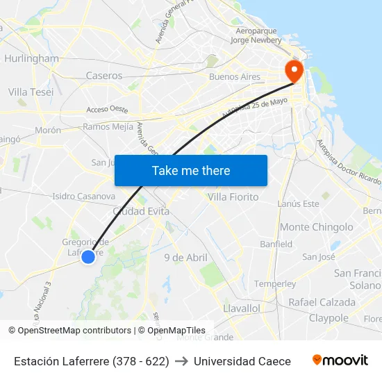 Estación Laferrere (378 - 622) to Universidad Caece map