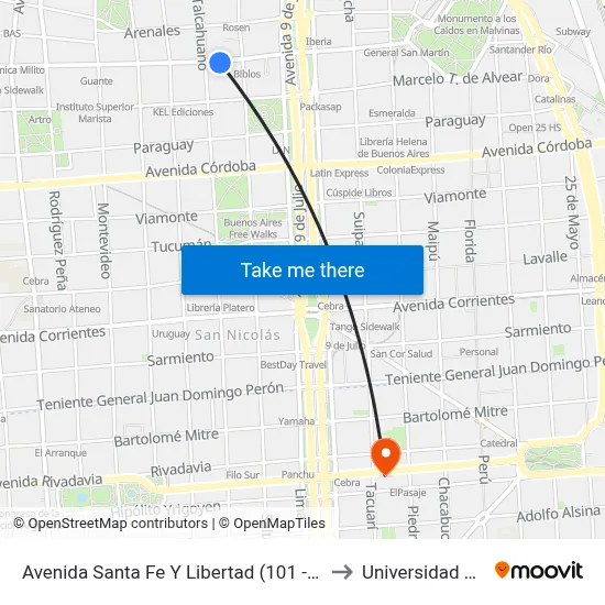 Avenida Santa Fe Y Libertad (101 - 108 - 152) to Universidad Caece map