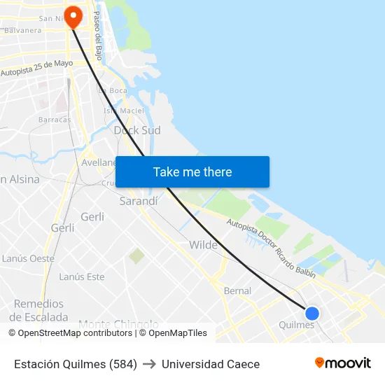 Estación Quilmes (584) to Universidad Caece map