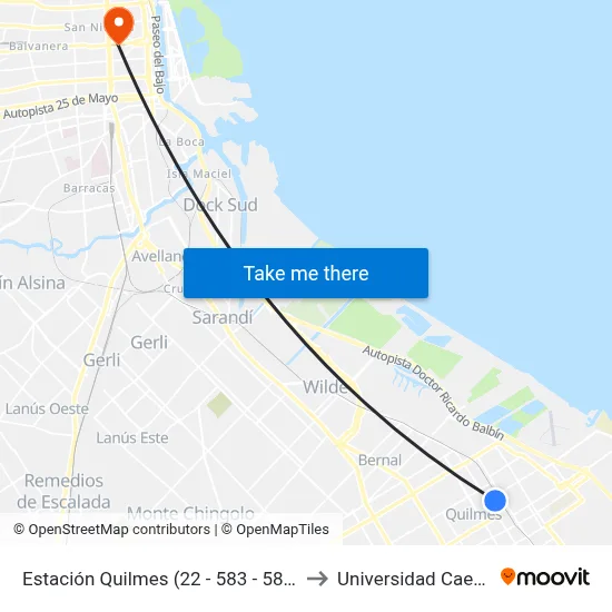 Estación Quilmes (22 - 583 - 586) to Universidad Caece map