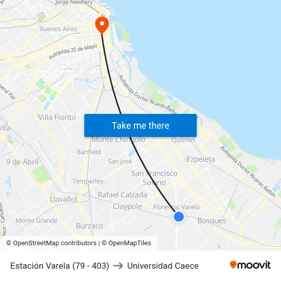 Estación Varela (79 - 403) to Universidad Caece map