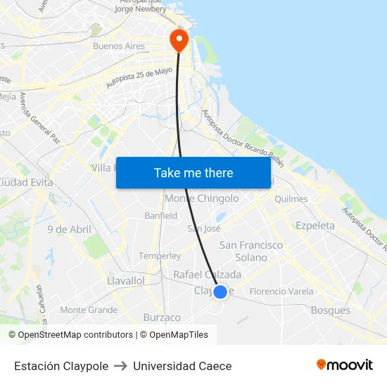 Estación Claypole to Universidad Caece map