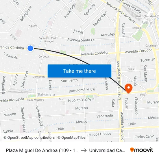 Plaza Miguel De Andrea (109 - 188) to Universidad Caece map