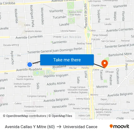 Avenida Callao Y Mitre (60) to Universidad Caece map