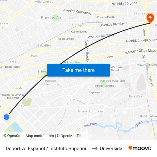 Deportivo Español / Instituto Superior De Seguridad Pública to Universidad Caece map