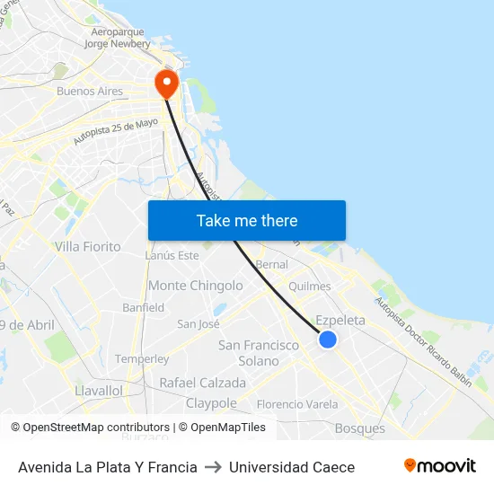 Avenida La Plata Y Francia to Universidad Caece map