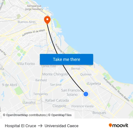 Hospital El Cruce to Universidad Caece map