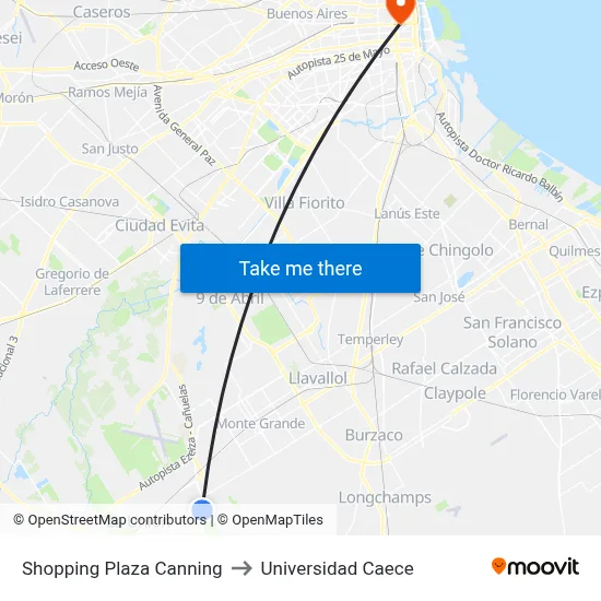 Shopping Plaza Canning to Universidad Caece map