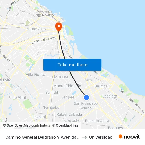 Camino General Belgrano Y Avenida 12 De Octubre to Universidad Caece map