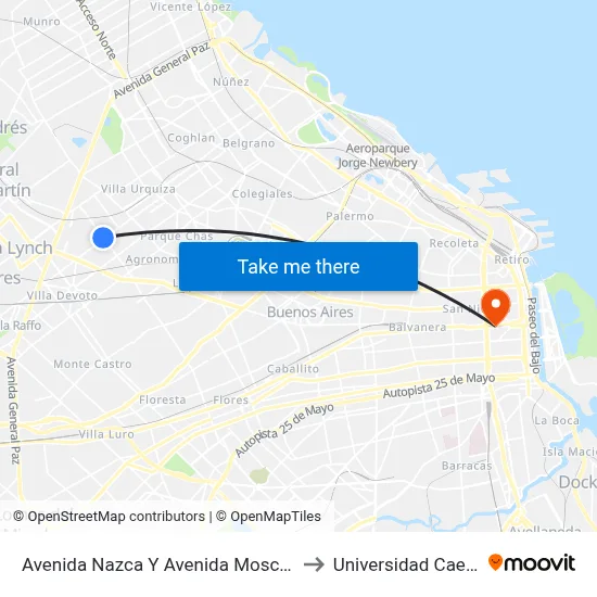Avenida Nazca Y Avenida Mosconi to Universidad Caece map