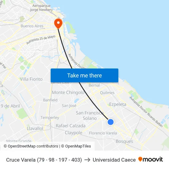 Cruce Varela (79 - 98 - 197 - 403) to Universidad Caece map