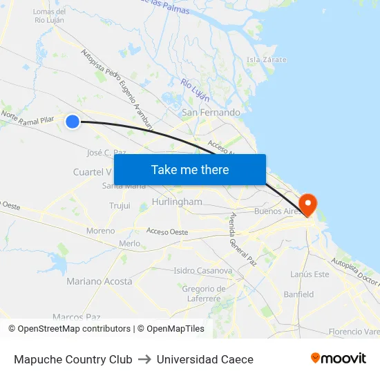 Mapuche Country Club to Universidad Caece map