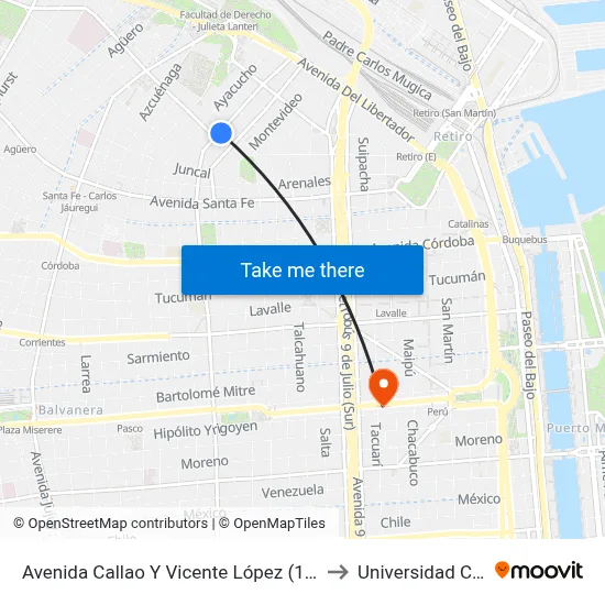Avenida Callao Y Vicente López (102 - 110) to Universidad Caece map