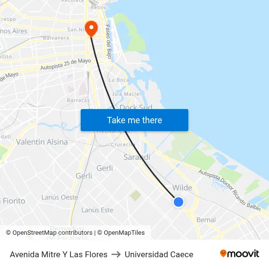 Avenida Mitre Y Las Flores to Universidad Caece map