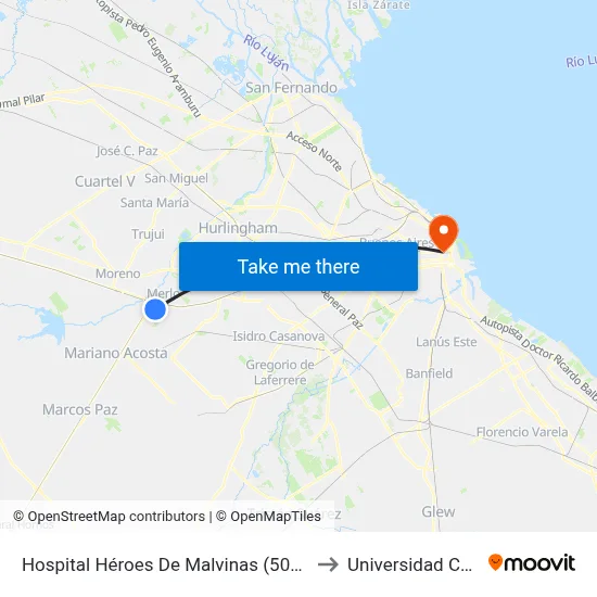 Hospital Héroes De Malvinas (503 - 504) to Universidad Caece map