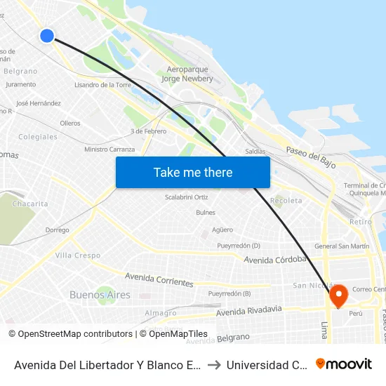 Avenida Del Libertador Y Blanco Encalada to Universidad Caece map