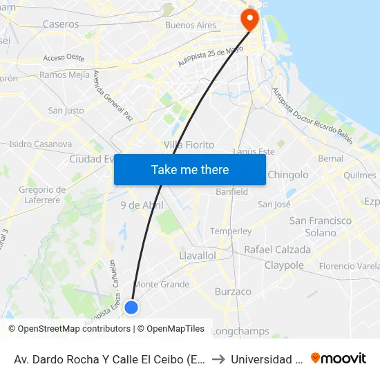 Av. Dardo Rocha Y Calle El Ceibo (Est. El Jagüel) to Universidad Caece map