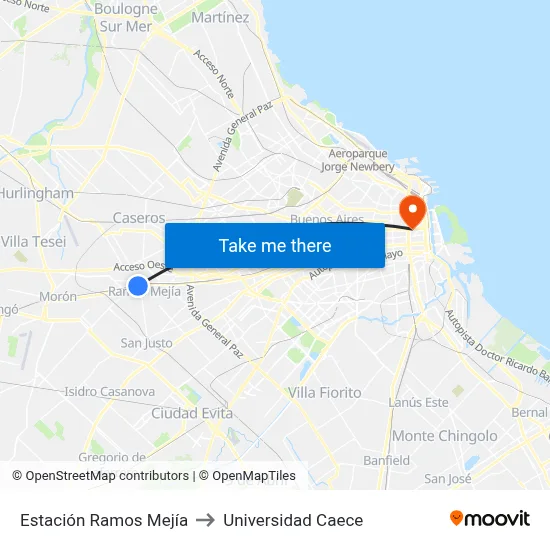 Estación Ramos Mejía to Universidad Caece map